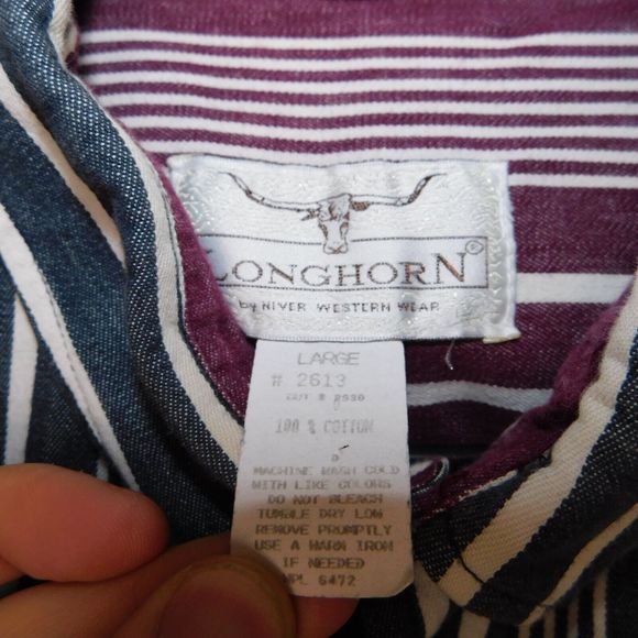 Longhorn Striped Button Up Shirt Adult L Cotton Collared Logo Long Sleeve Casual - Picture 2 of 8